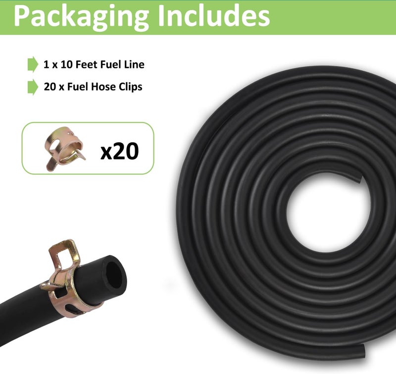 Allwin 1/4 Inch ID Fuel Line Hose - 10 Feet Fuel Line for Kawasaki Kohler Briggs & Stratton Small Gas Diesel Powersports Engines and Generators w/ 20 Hose Clamps - Image 5